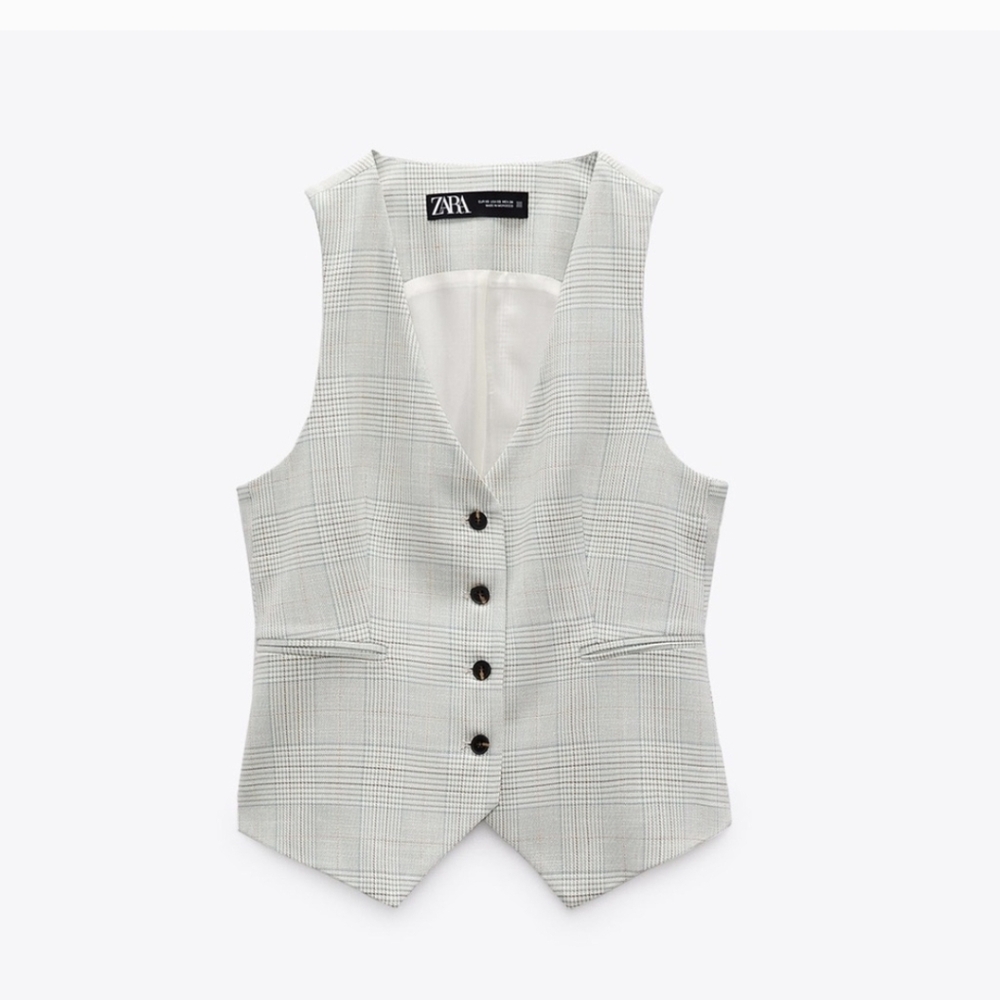 Zara Light Gray Checkered Vest